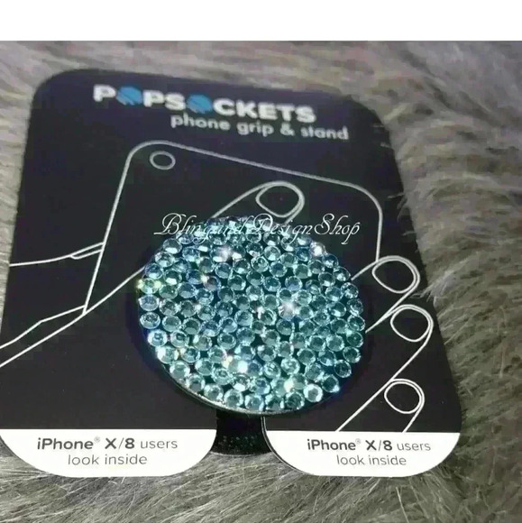 Handmade Bling Customized Black Popsocket made with Teal Swarovski Crystals - Picture 2 of 5